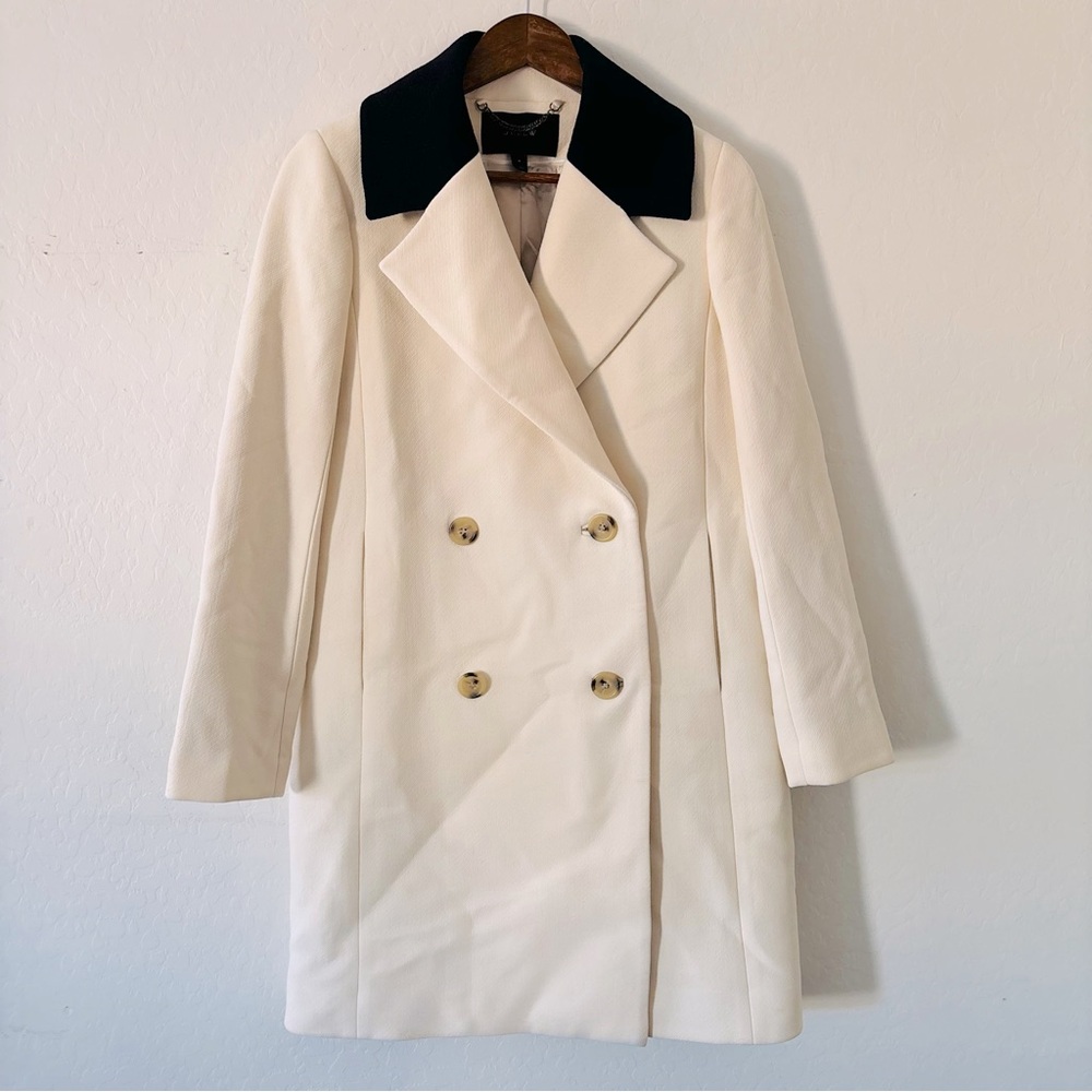 J. Crew Cream Pea Coat with Navy Blue Collar Size‎ 4 EUC Wool Blend